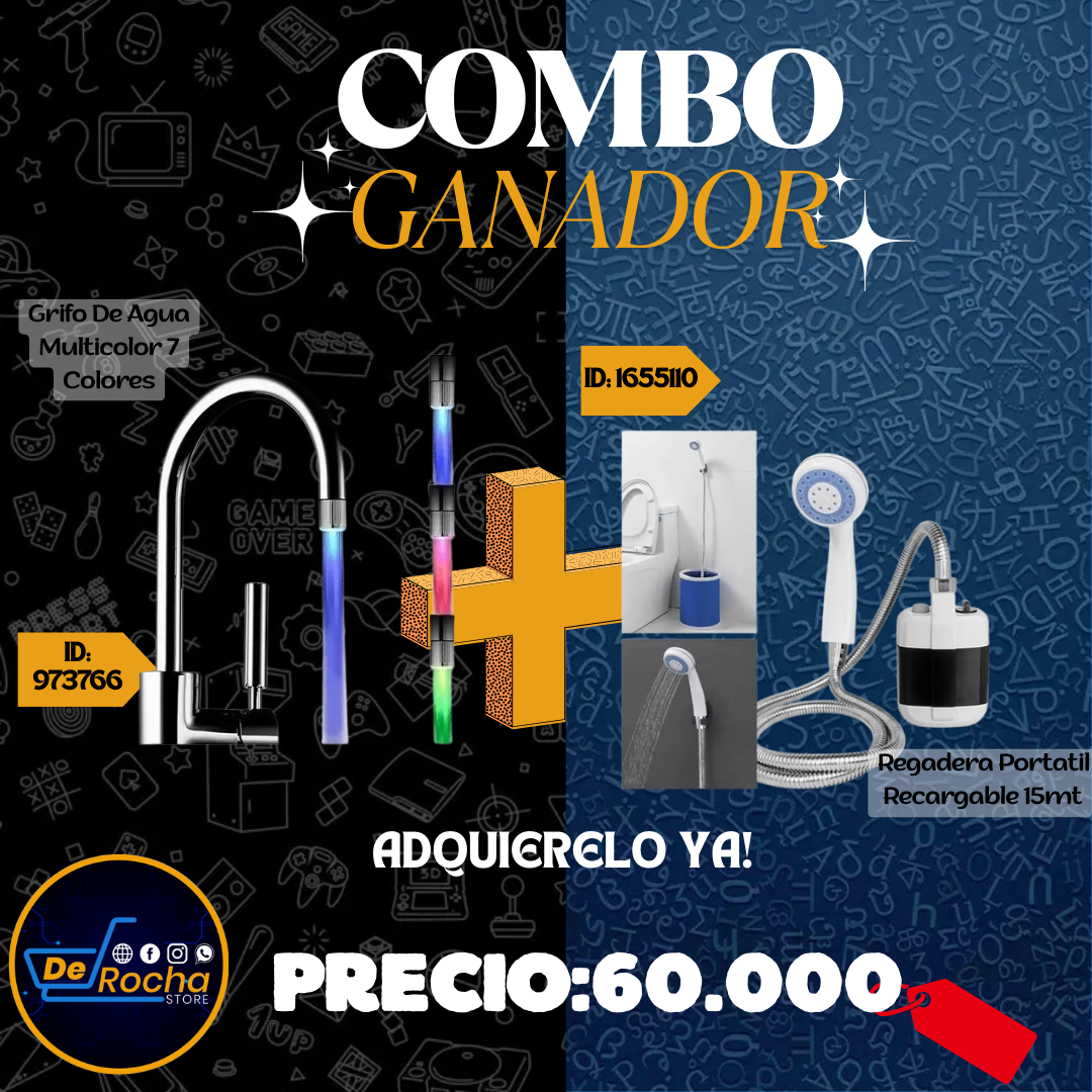 combo grifo multicolor+regadera portatil